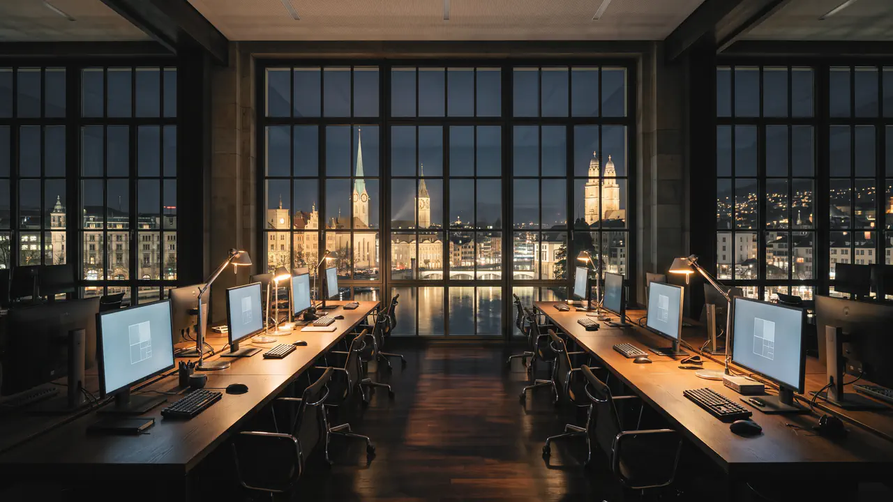 An illustrated DON studio at night